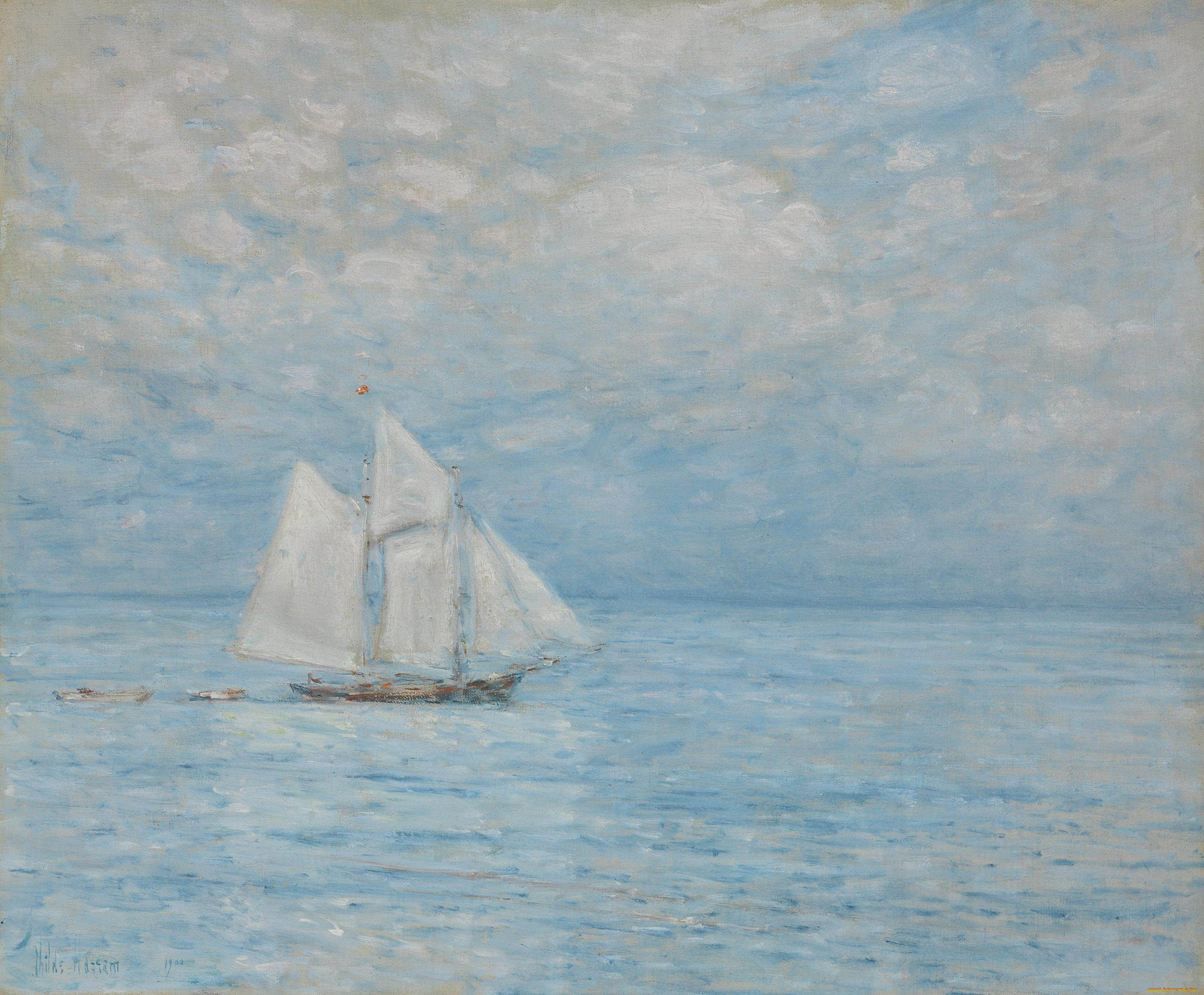 sailing on calm seas, , frederick childe hassam, , , , , 